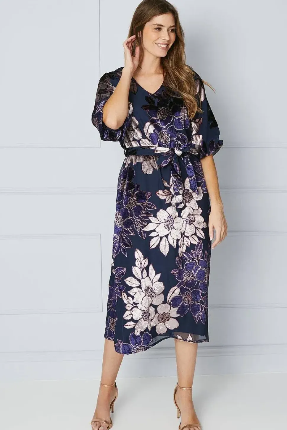 Devore Belted Midi Dress