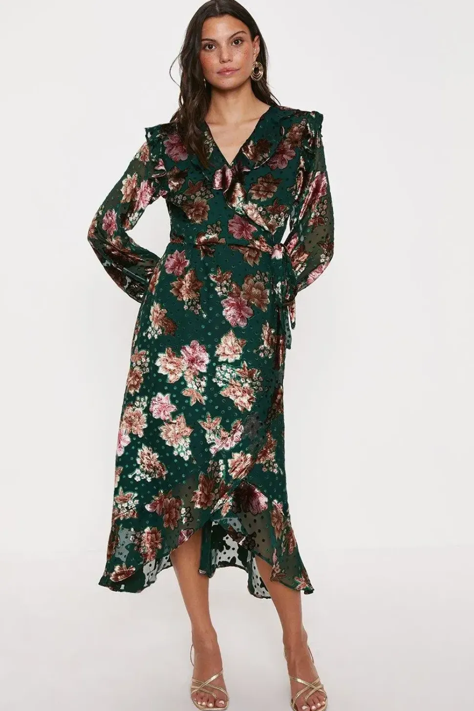 Devore Frill Wrap Maxi Dress