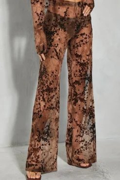 Devore Mesh Floral High Waisted Wide Leg Trouser
