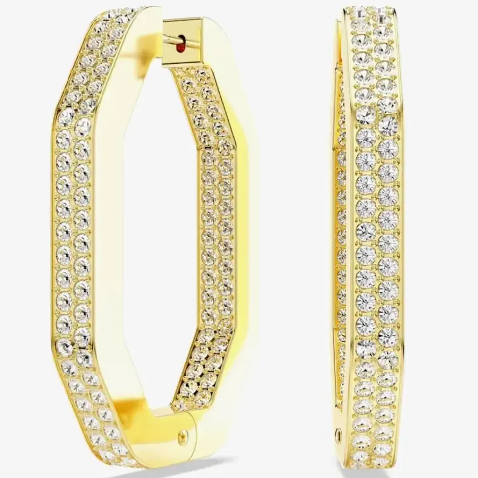 Dextera Gold Tone Plated Crystal Octagon Hoop Earrings 5618304