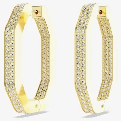 Dextera Gold Tone Plated Crystal Octagon Hoop Earrings 5618304