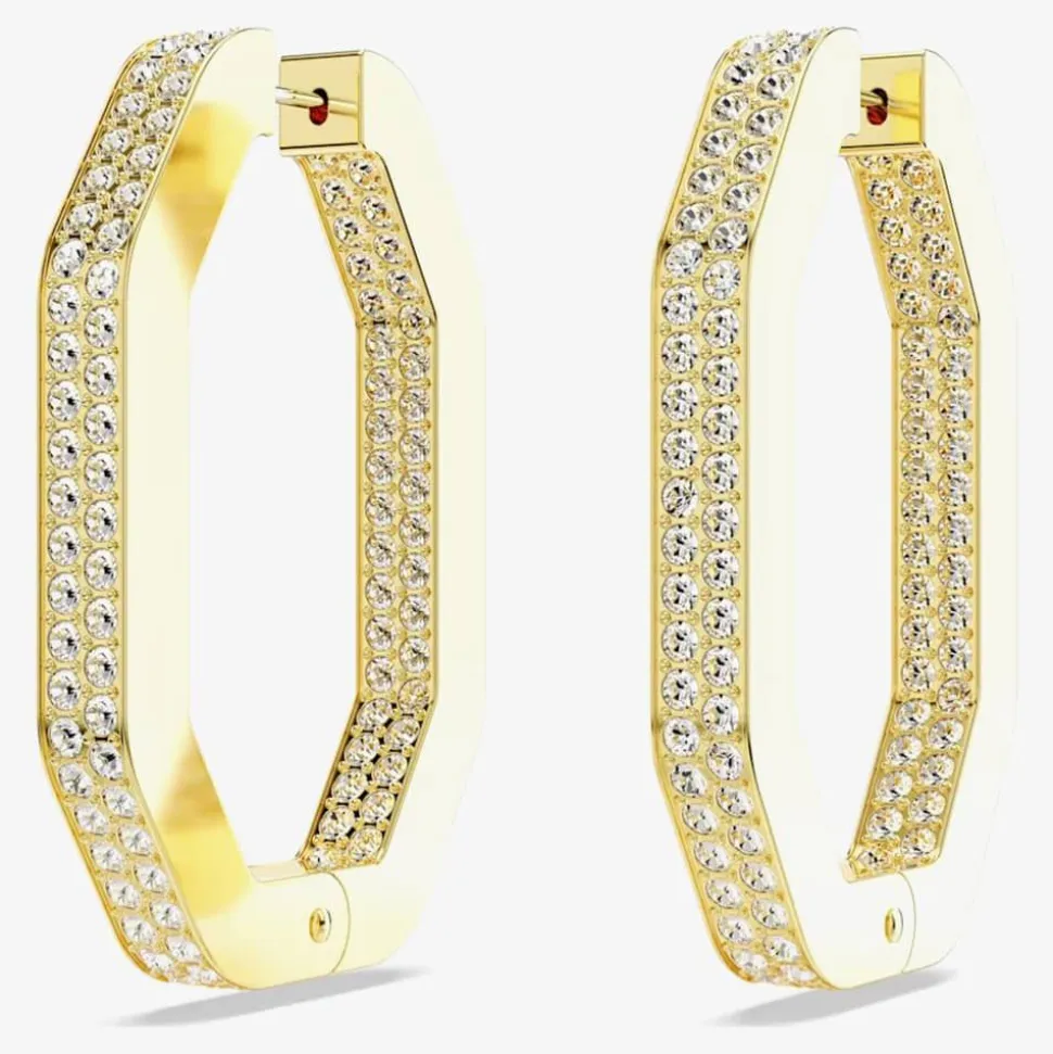 Dextera Gold Tone Plated Crystal Octagon Hoop Earrings 5618304