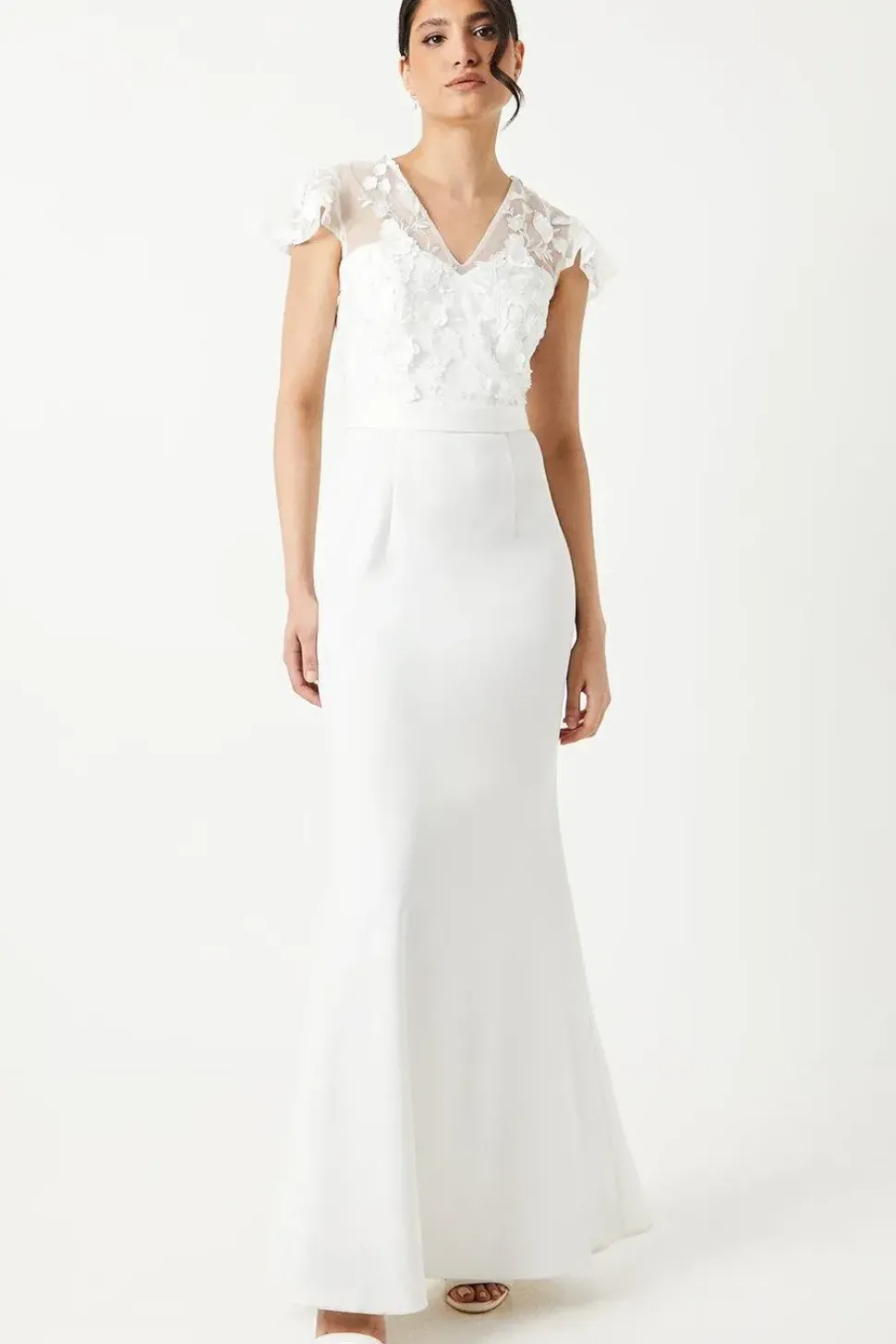 3d Floral And Ponte Angel Sleeve Wedding Dress