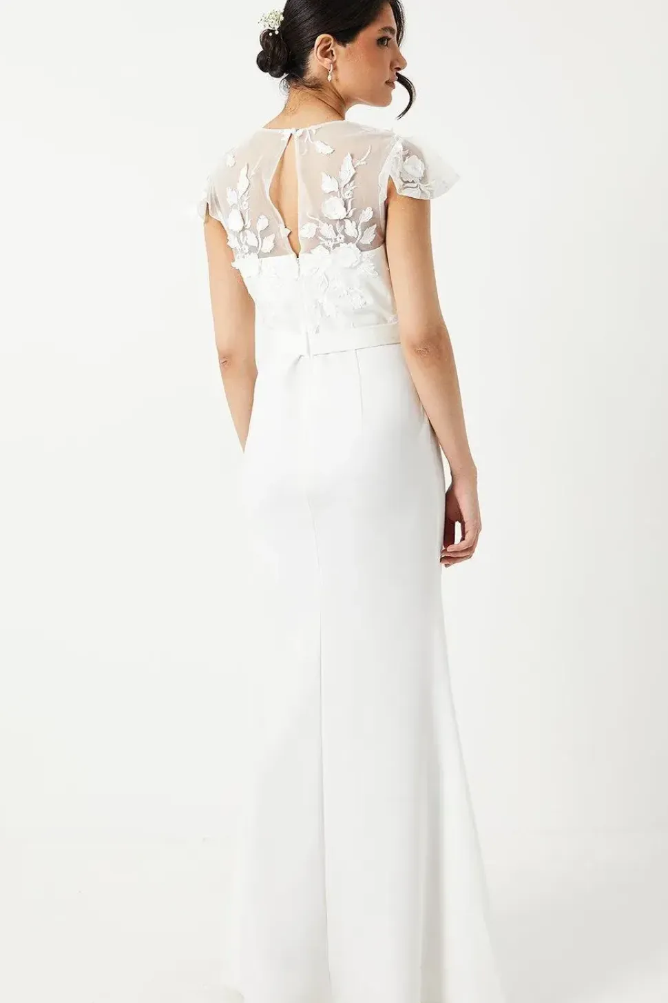 3d Floral And Ponte Angel Sleeve Wedding Dress