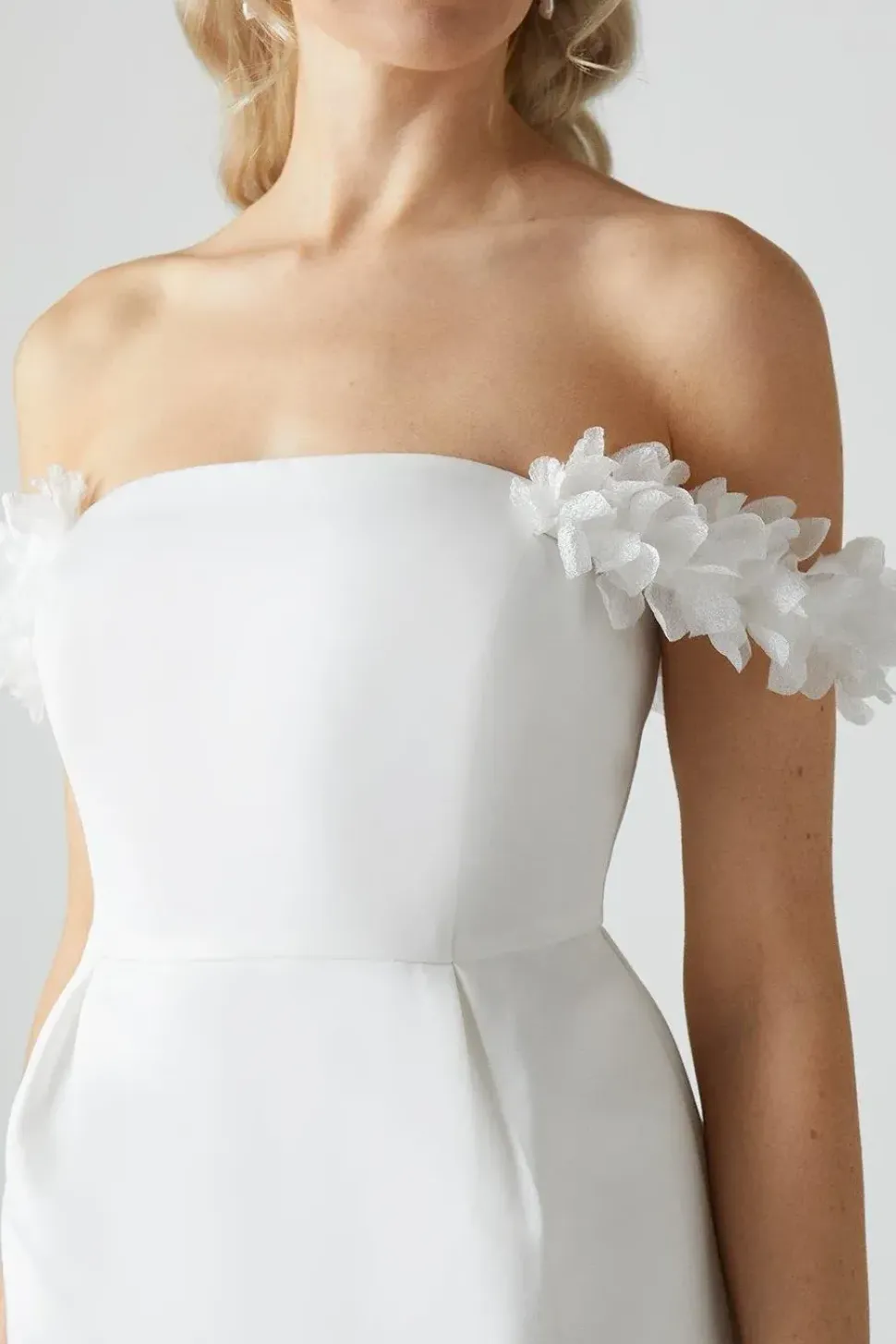 3d Floral Bardot Bridal Mini Dress