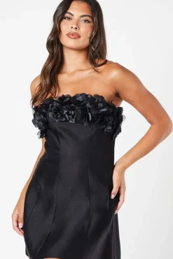 3D Floral Bodice Satin Mini Dress