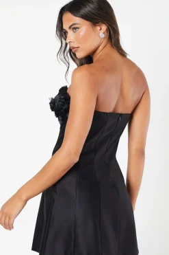 3D Floral Bodice Satin Mini Dress