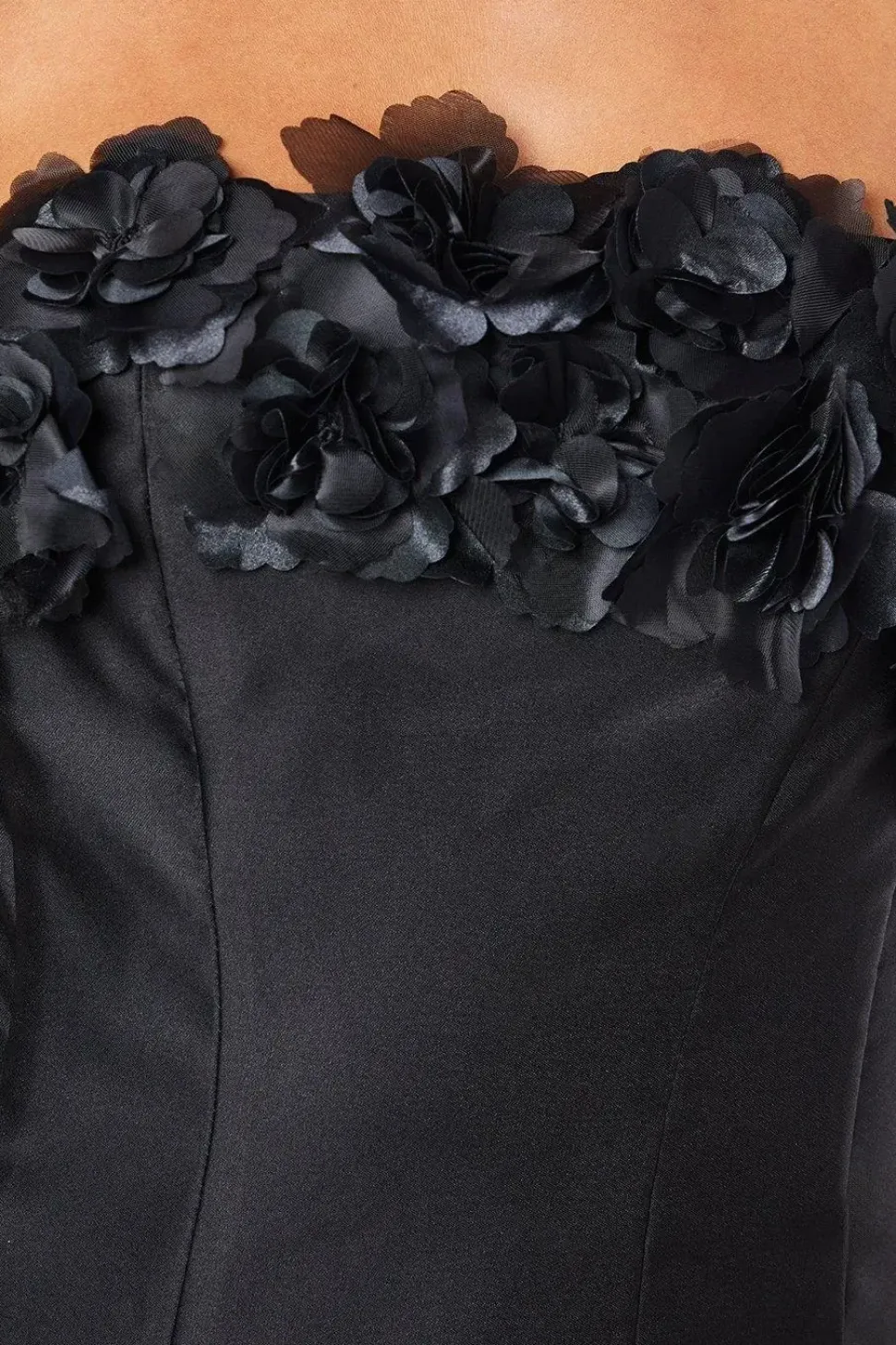 3D Floral Bodice Satin Mini Dress