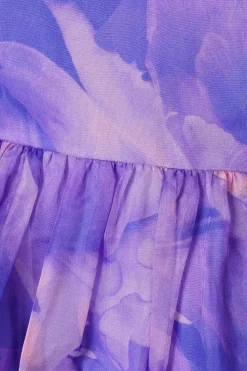 3d Floral Printed Organza Mini Dress