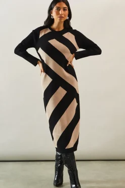 Diagonal Stripe Midi Dress