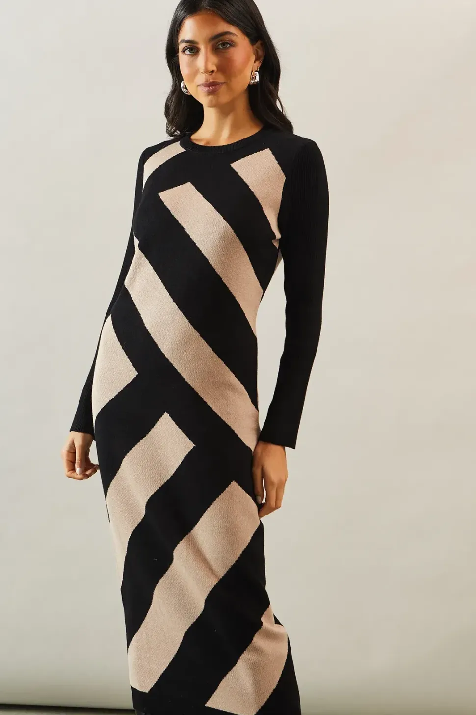 Diagonal Stripe Midi Dress