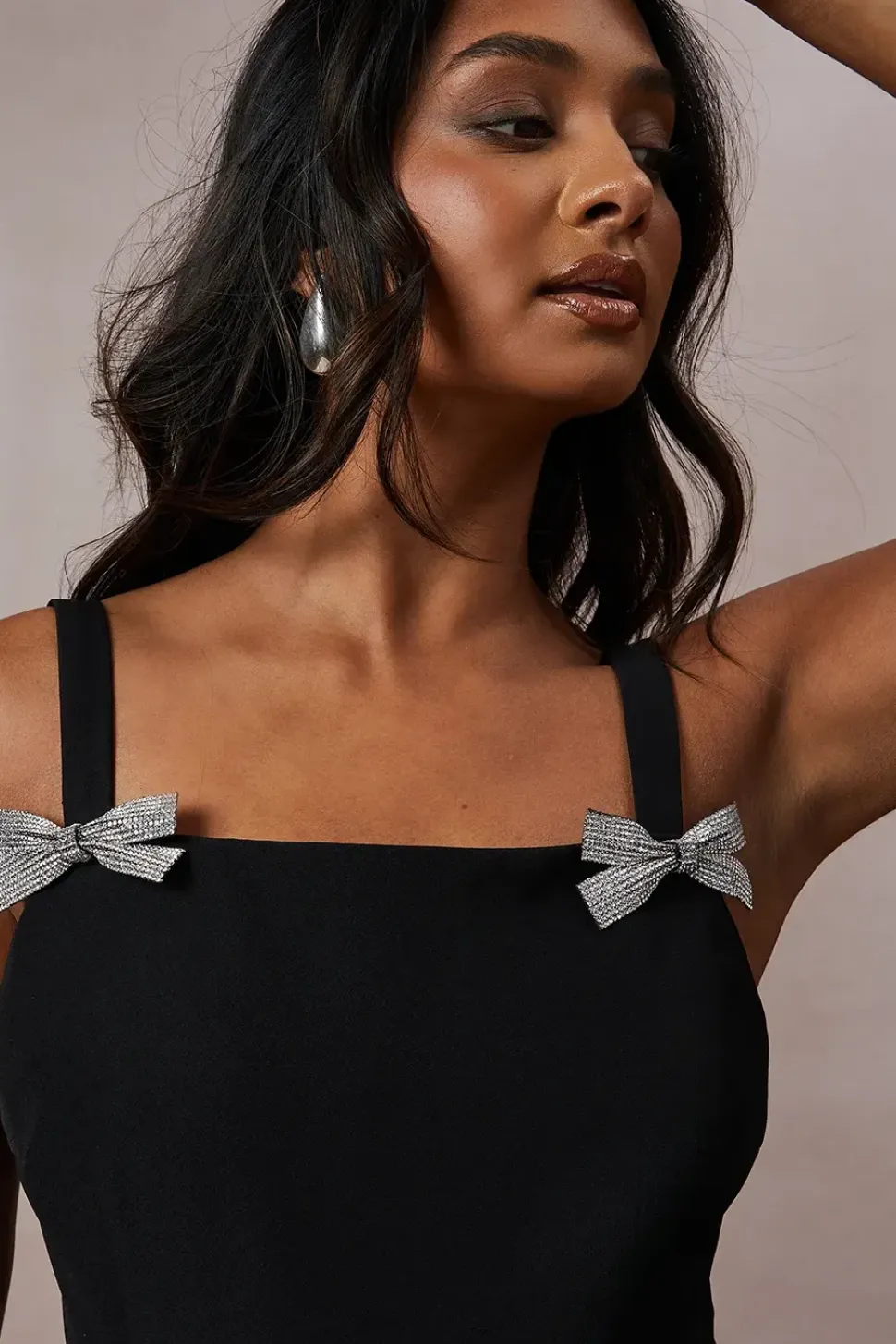 Diamante Bow Crepe Mini Dress