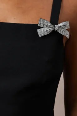 Diamante Bow Crepe Mini Dress