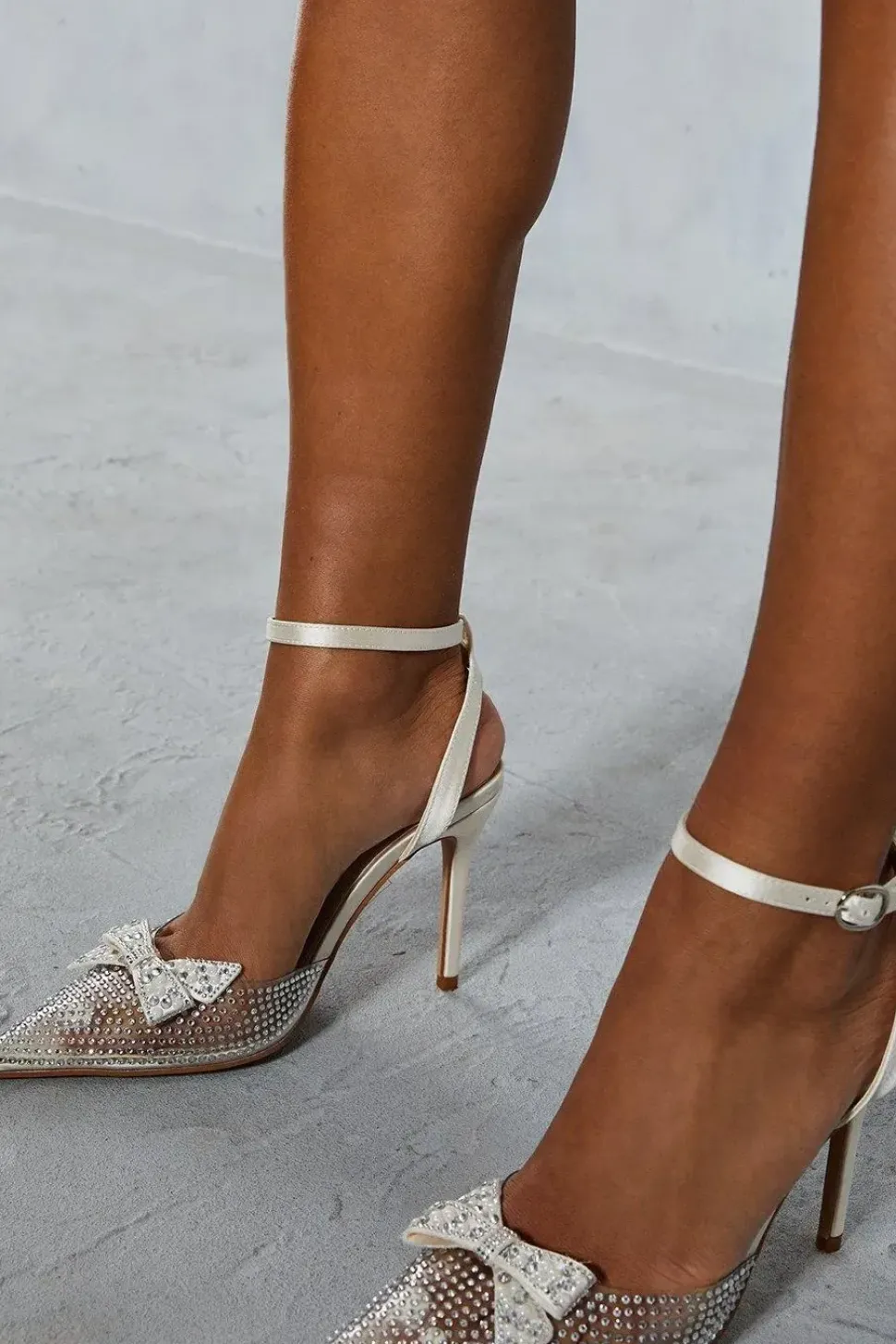 Diamante Clear Pointed Bow Heels
