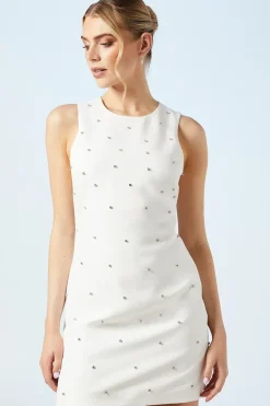 Diamante Crepe White Bridal Mini Dress