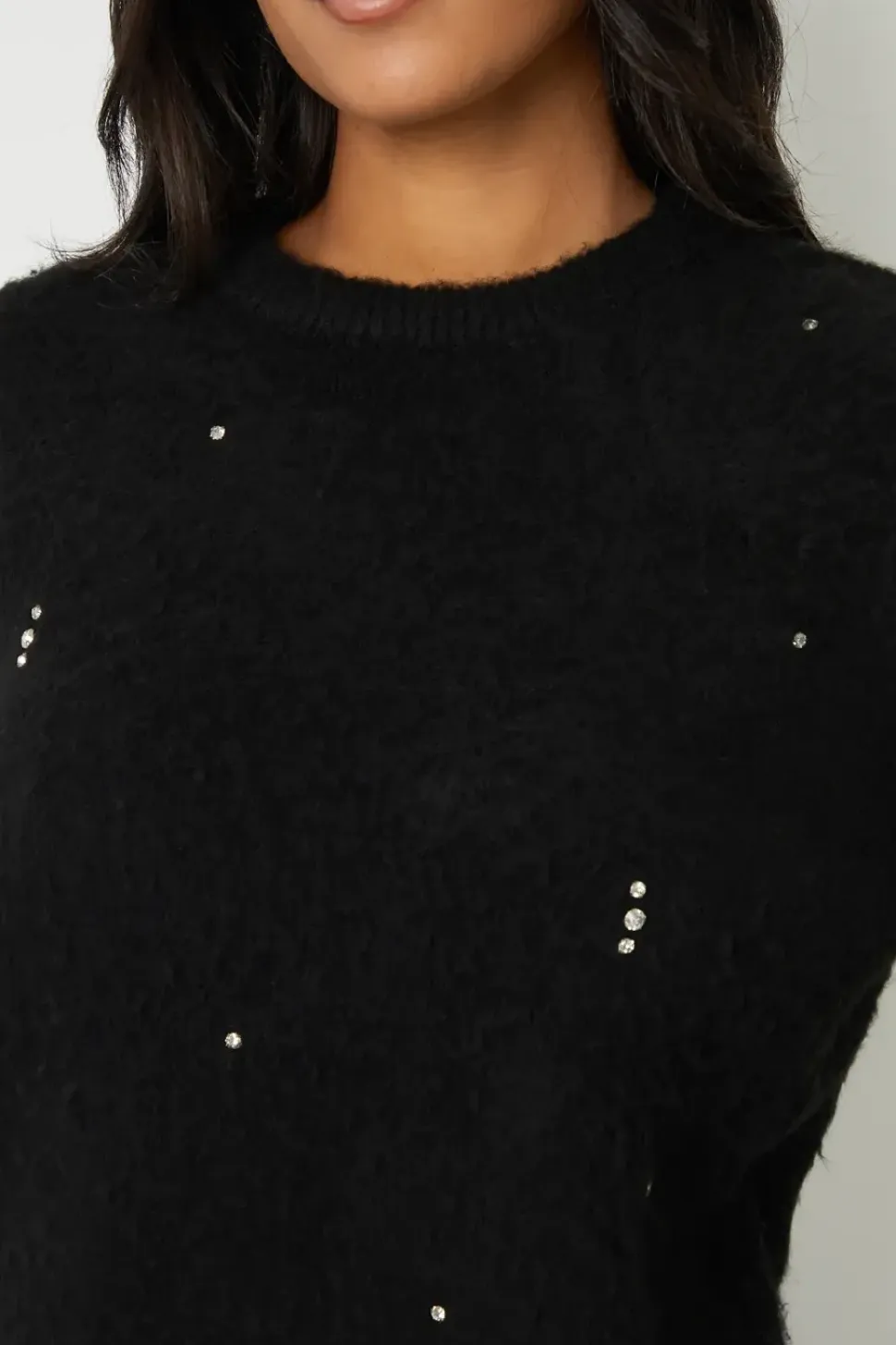 Diamante Embellished Brushed Knitted Jumper