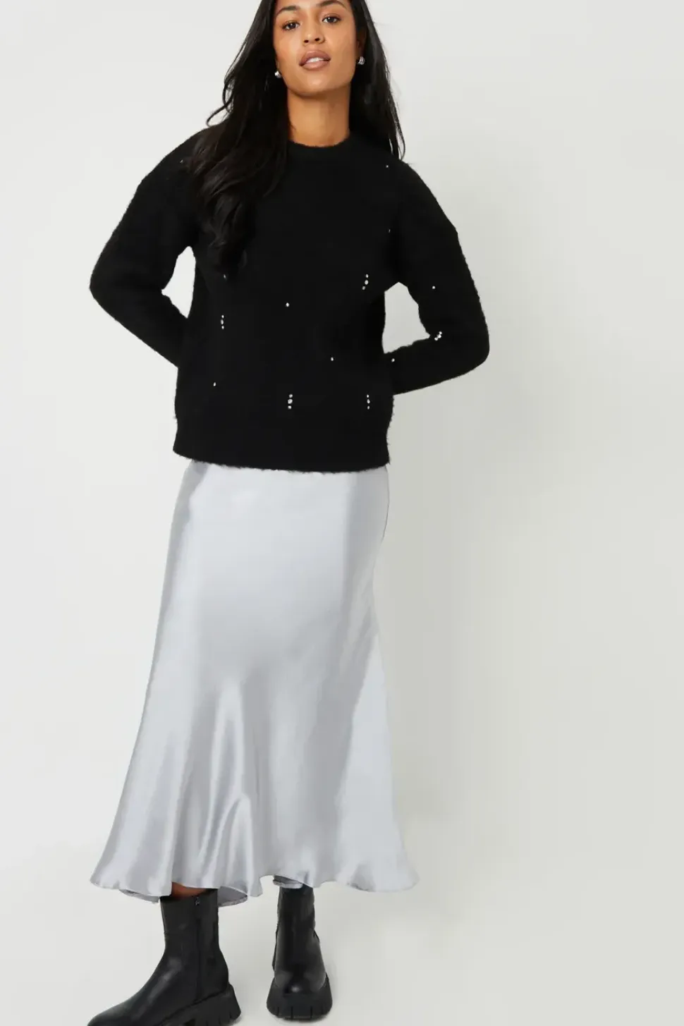 Diamante Embellished Brushed Knitted Jumper
