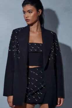 Diamante Embellished Oversized Blazer
