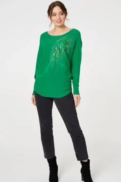Diamante Embroidered Long Sleeve Top