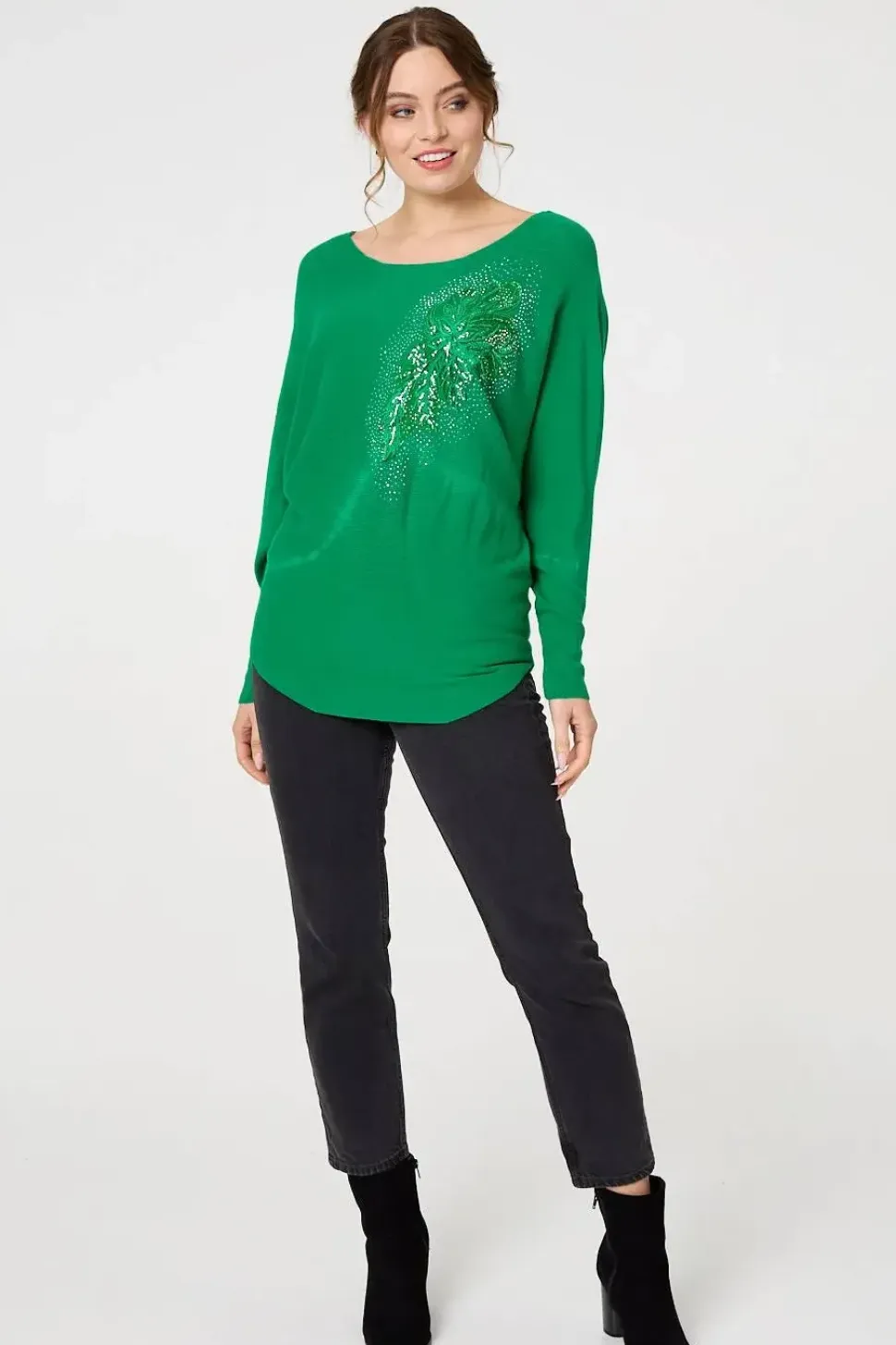 Diamante Embroidered Long Sleeve Top
