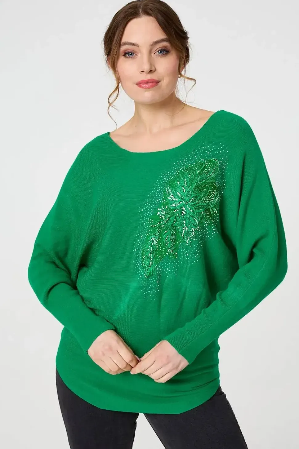 Diamante Embroidered Long Sleeve Top