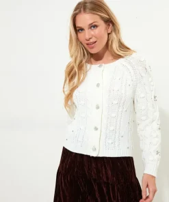 Diamanté Embellished Cable Knit Cardigan