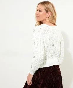 Diamanté Embellished Cable Knit Cardigan