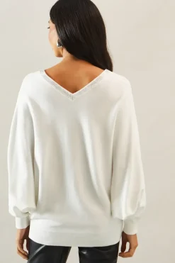 Diamante neckline v neck jumper