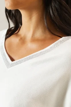 Diamante neckline v neck jumper