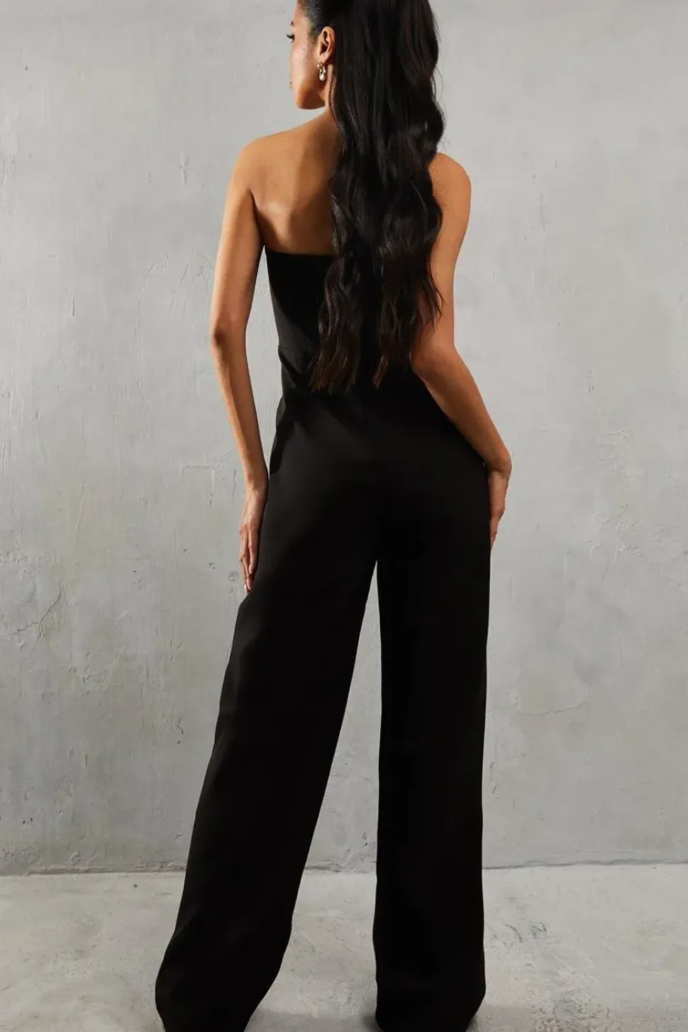Diamante Pearl Button Detail Bandeau Wide Leg Jumpsuit