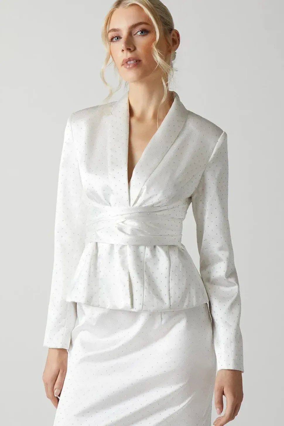 Diamante Satin Belted Bridal Blazer