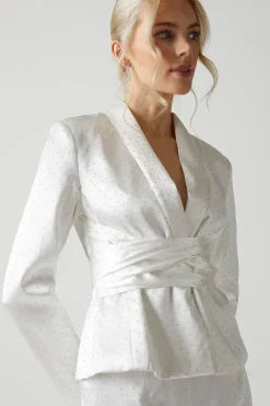 Diamante Satin Belted Bridal Blazer
