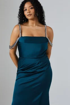 Diamante Trim Draped Shoulder Maxi Dress