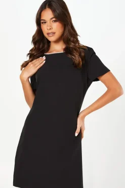 Diamante Trim V Back Bow Detail Crepe Mini Dress
