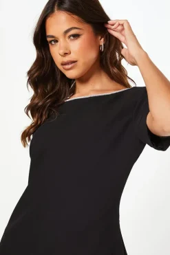 Diamante Trim V Back Bow Detail Crepe Mini Dress