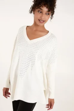 Diamante V Neck Jumper