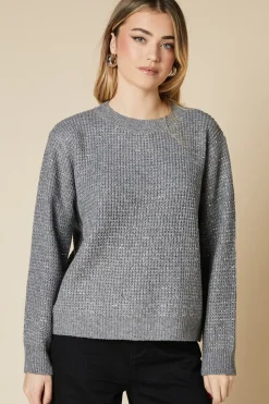 Diamante Waffle Knitted Crew Neck Jumper