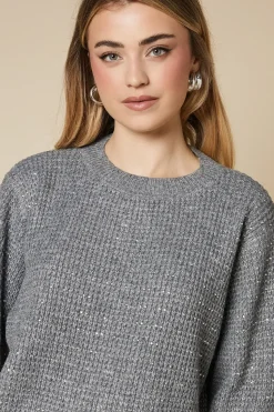 Diamante Waffle Knitted Crew Neck Jumper