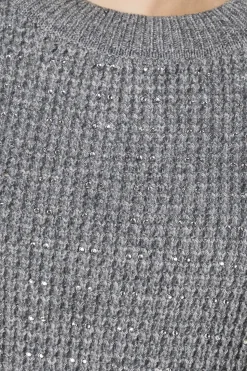 Diamante Waffle Knitted Crew Neck Jumper