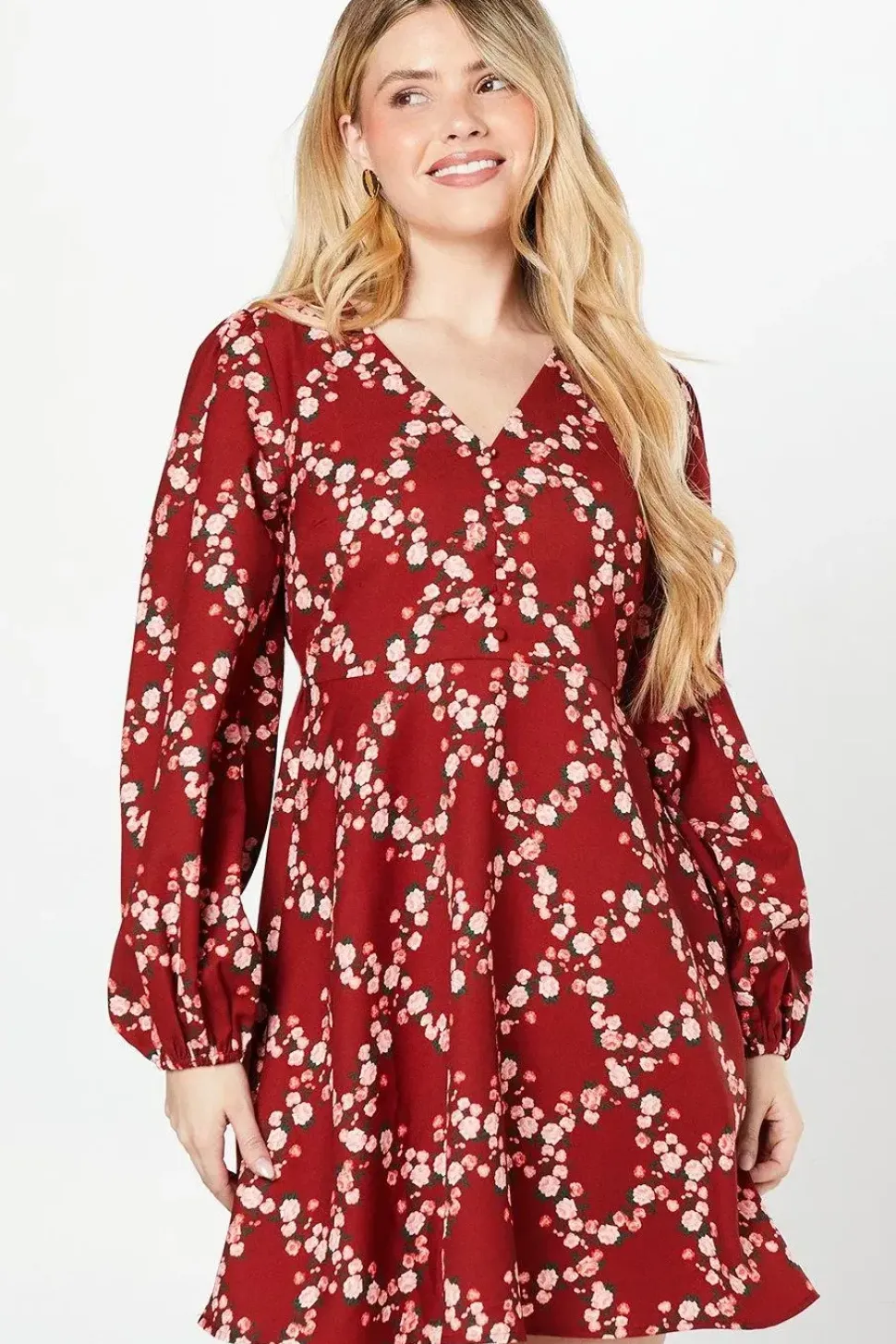 Diamond Floral Button Front Mini Dress