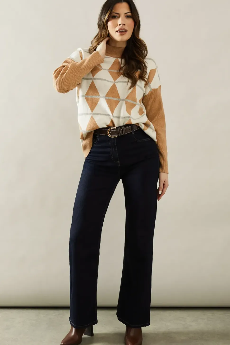 Diamond Pattern Roll Neck Jumper
