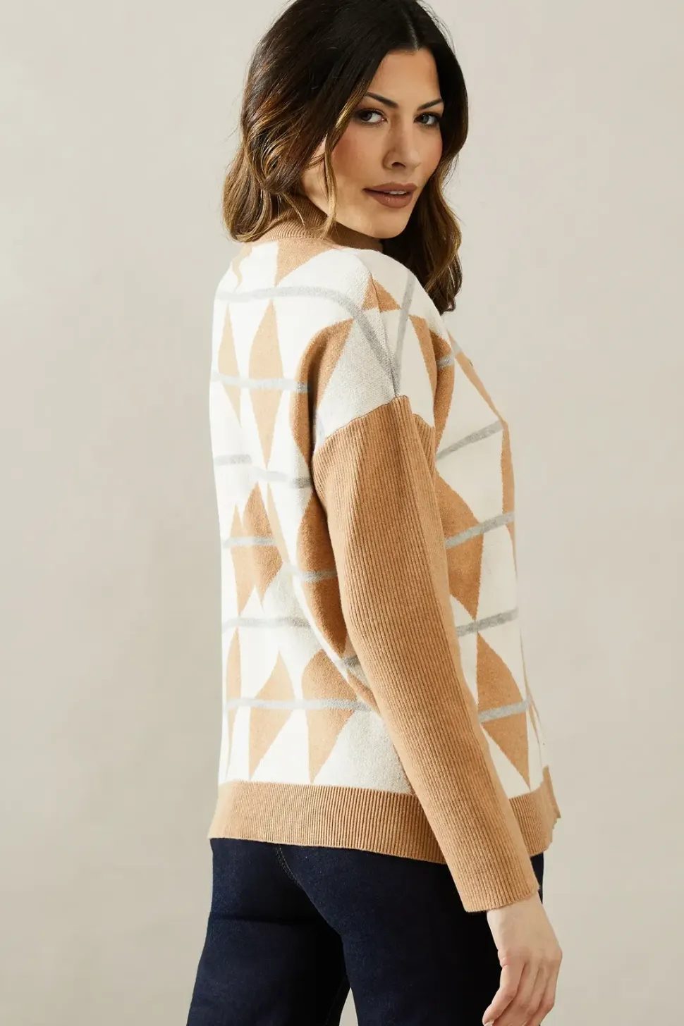 Diamond Pattern Roll Neck Jumper