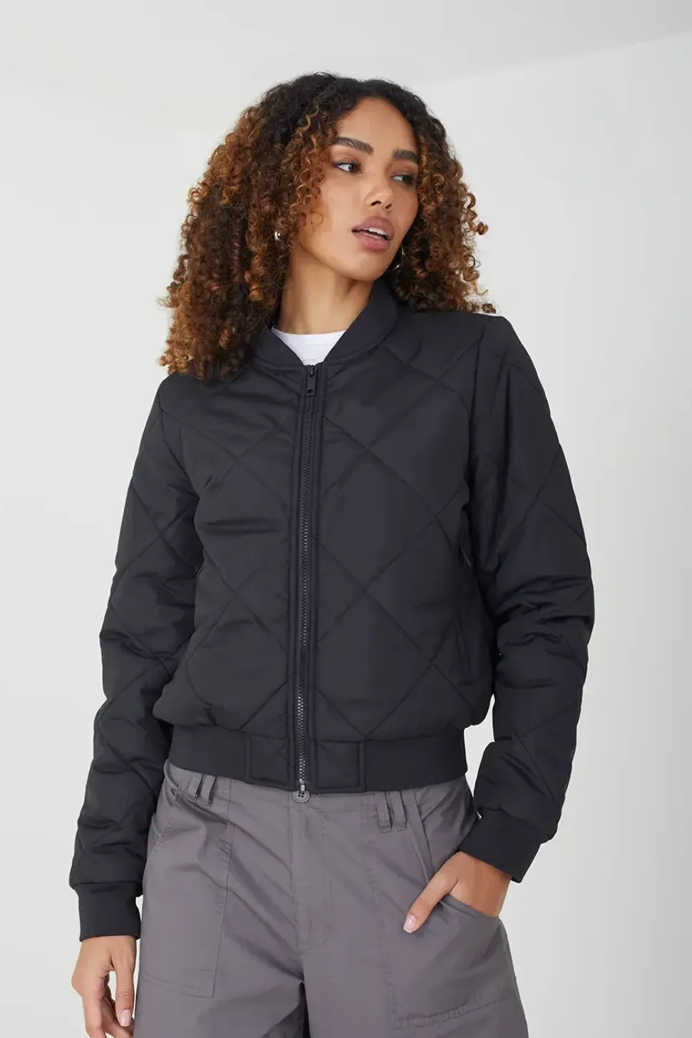 Diamond Quilted Bomber Jacket