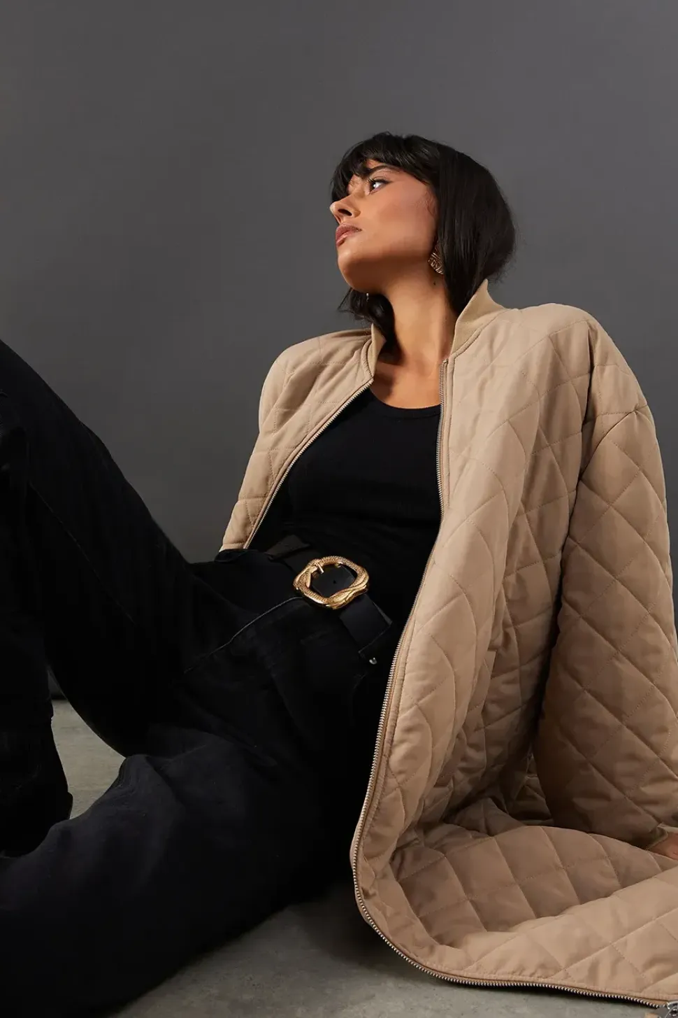 Diamond Quilted Padded Longline Coat