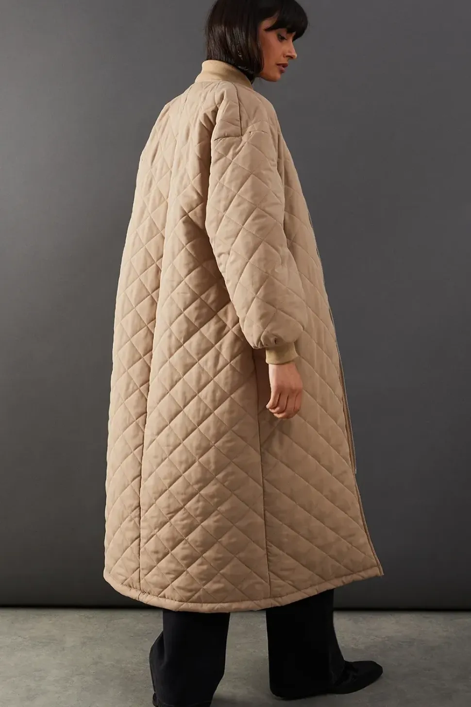 Diamond Quilted Padded Longline Coat