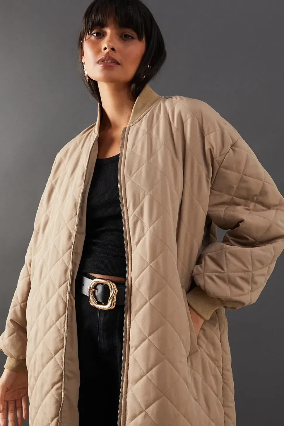 Diamond Quilted Padded Longline Coat