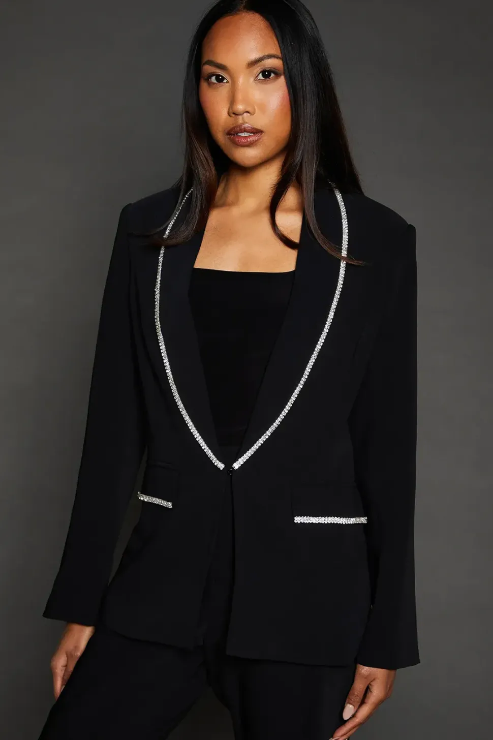 Diamond Trim Shawl Collar Blazer