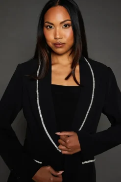 Diamond Trim Shawl Collar Blazer