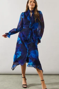 Digital Floral Print Hankey Hem Shirt Dress