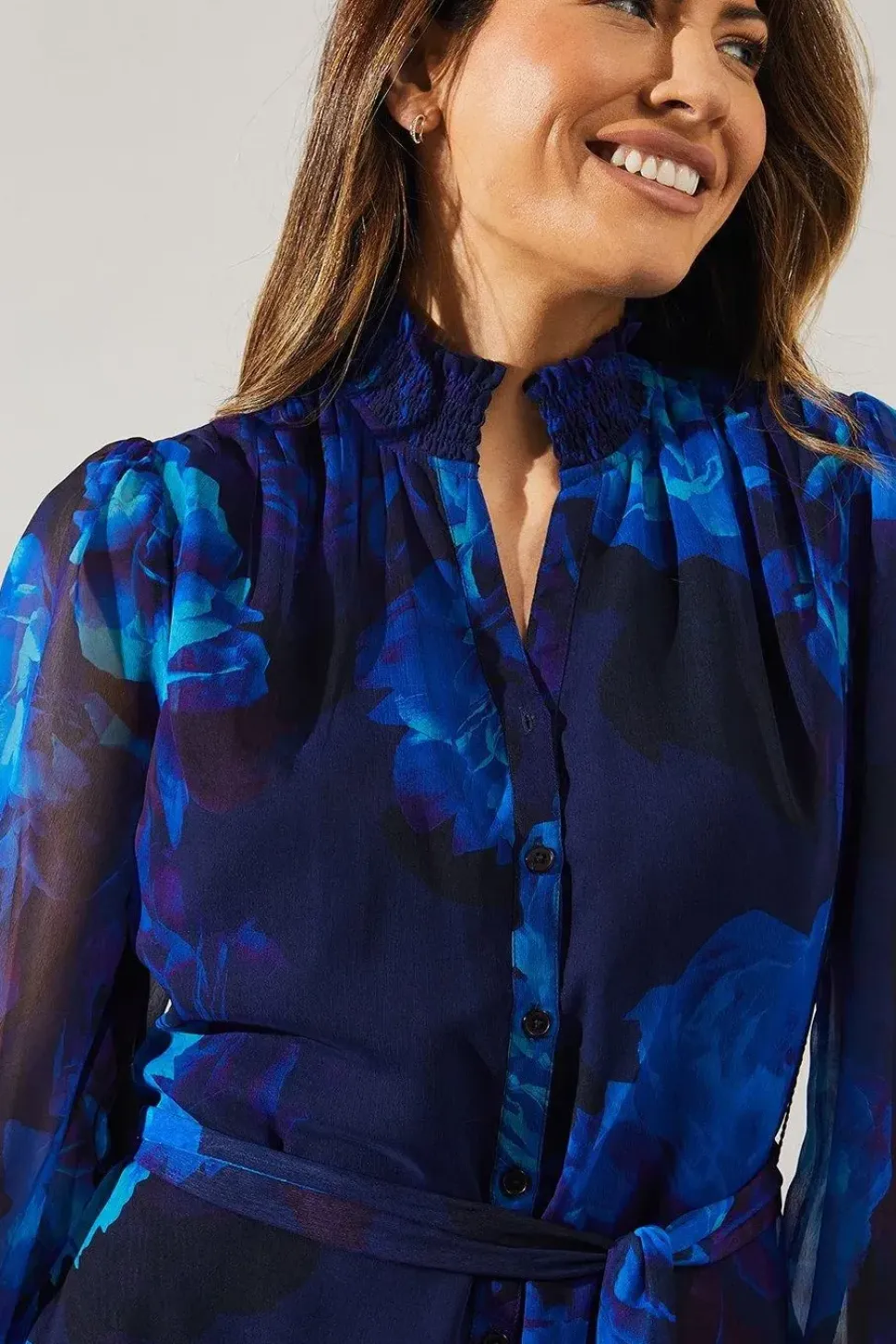 Digital Floral Print Hankey Hem Shirt Dress